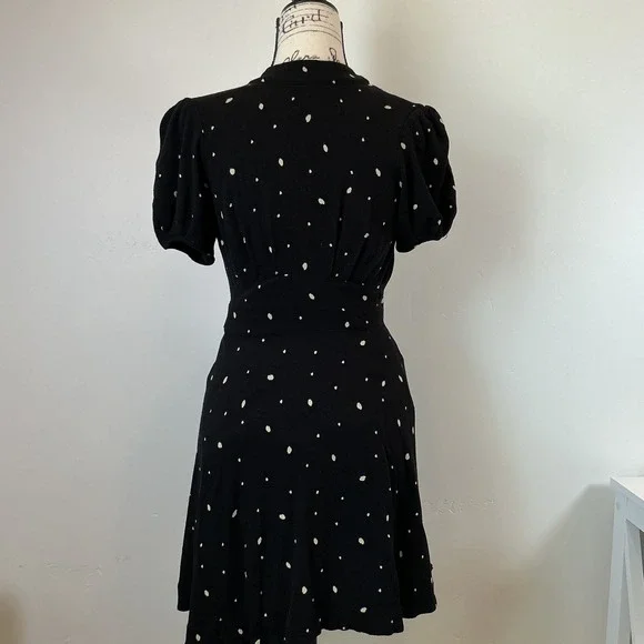 Free People Mini Dress Polka Dot Tie Neck Short Sleeve Black S - Picture 2 of 7